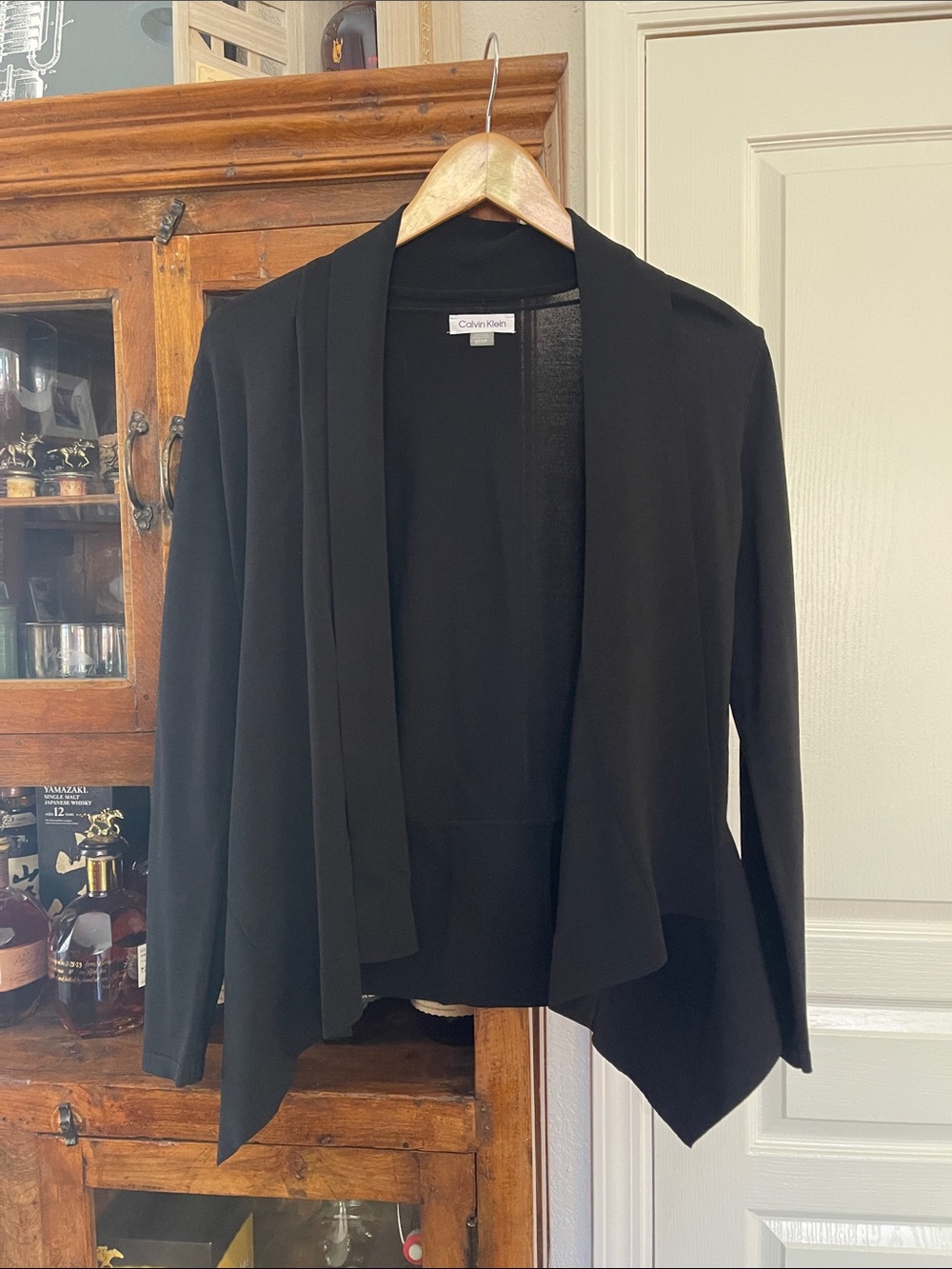 Calvin Klein Women's Black Draped Open-Front Blazer